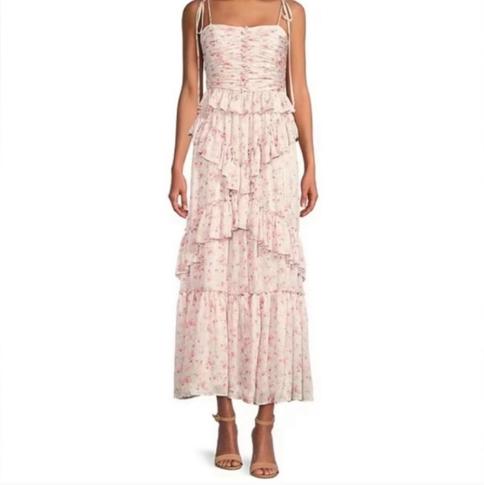 Antonio Melani Pink Floral Catalina Crinkle Chiffon Maxi Dress - size 4
